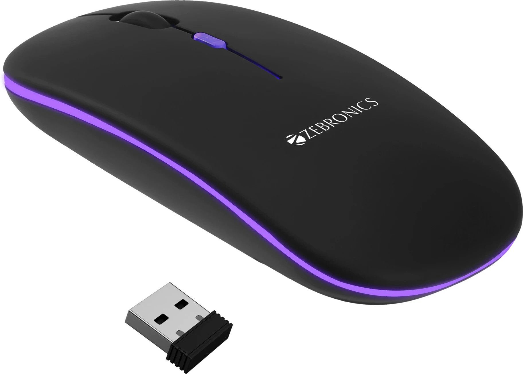 ZEBRONICS Blanc Wireless Ambidextrous Optical Mouse Slim Wireless Mouse, Rechargeable, 1600 DPI, Silent, RGB with Bluetooth