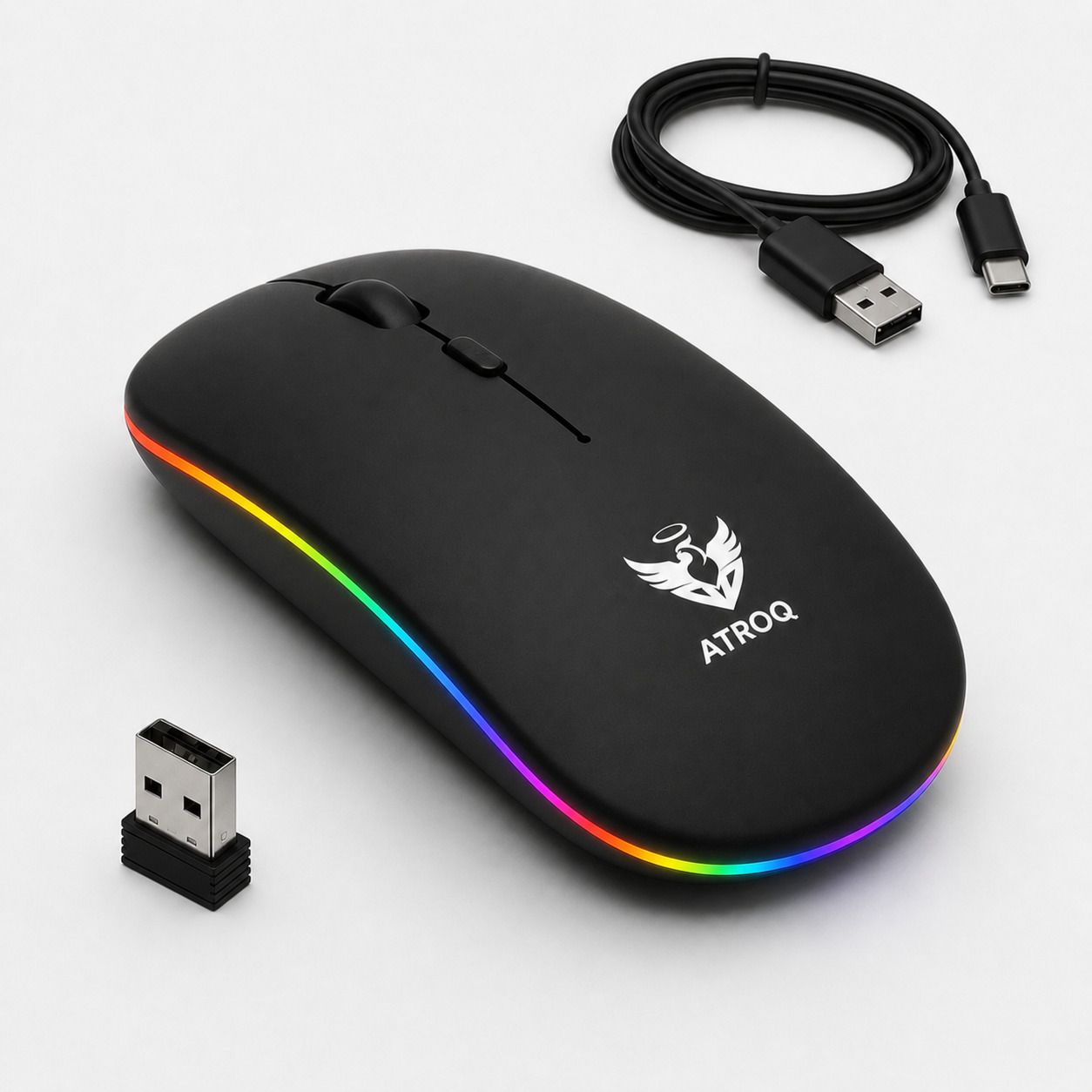 ATROQ ROQ-Slim Wireless Mouse with Rechargeable Battery, BT + 2.4GHz, 4 Buttons Ergonomic Hybrid Gaming Mouse-picture-23