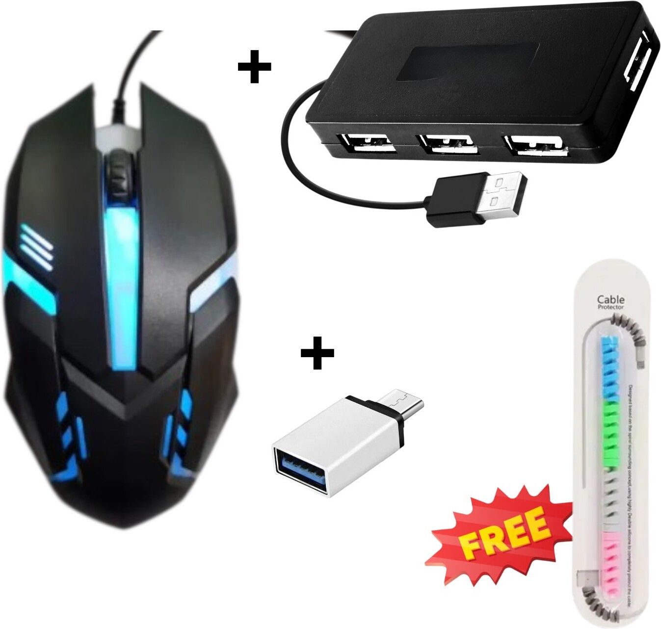 TechnCare Combo Pack of RGB Robot Gaming mouse with 4 Port usb Hub with CType otg adpater Wired Ambidextrous Optical Gaming Mouse-image-46