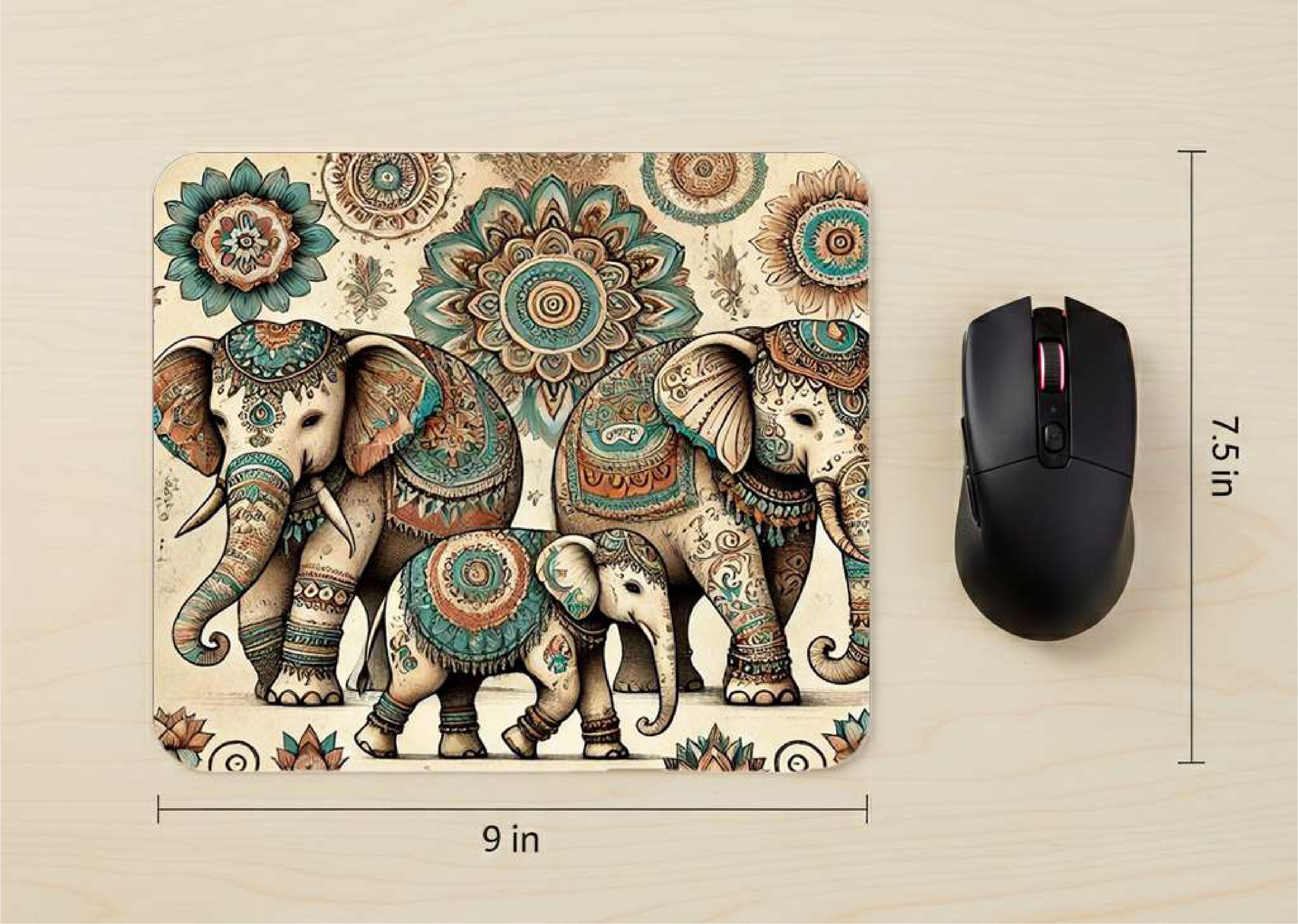 Gdgift elephents printed mousepad for home office Non Slip Base Mousepad-image-24