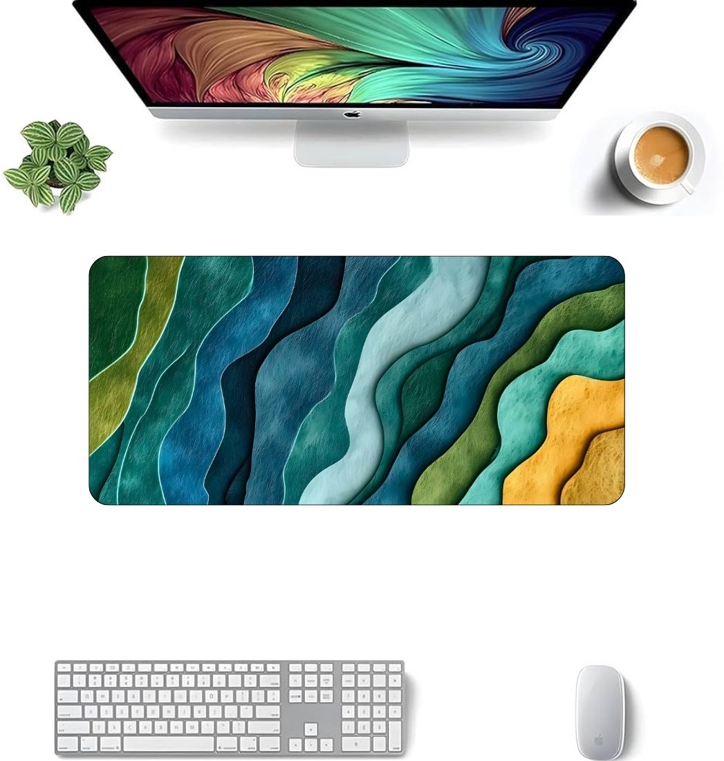 Sigma One Abstract Wave Pattern Keyboard Mouse Pad Mat Washable & Waterproof (23x11 INCH) Non Slip Base Mousepad-image-13