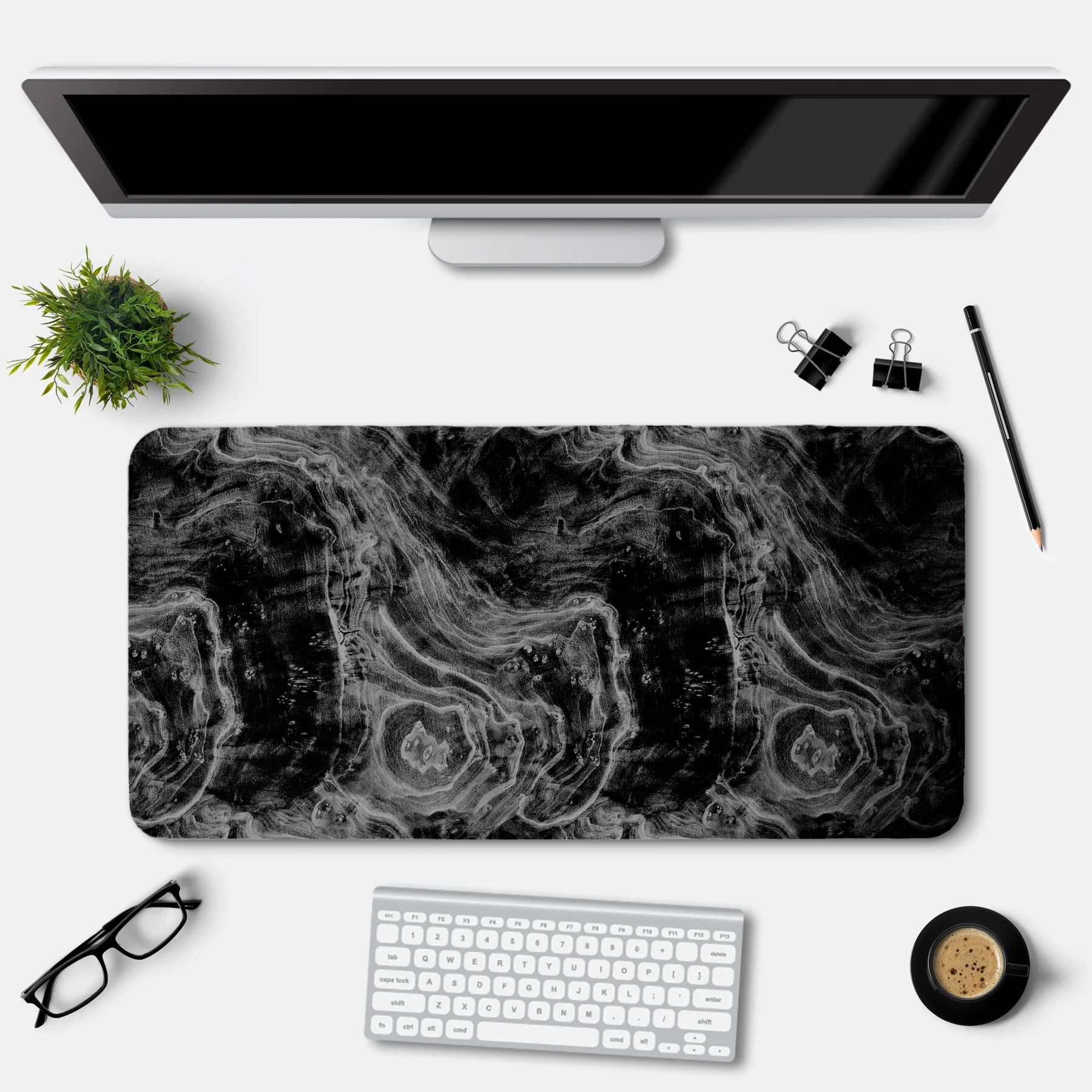 Eshaaver Topographic Pattern Desk Mouse Pad, Large Extended Size, White and Black Design. Non Slip Base Mousepad-image-24