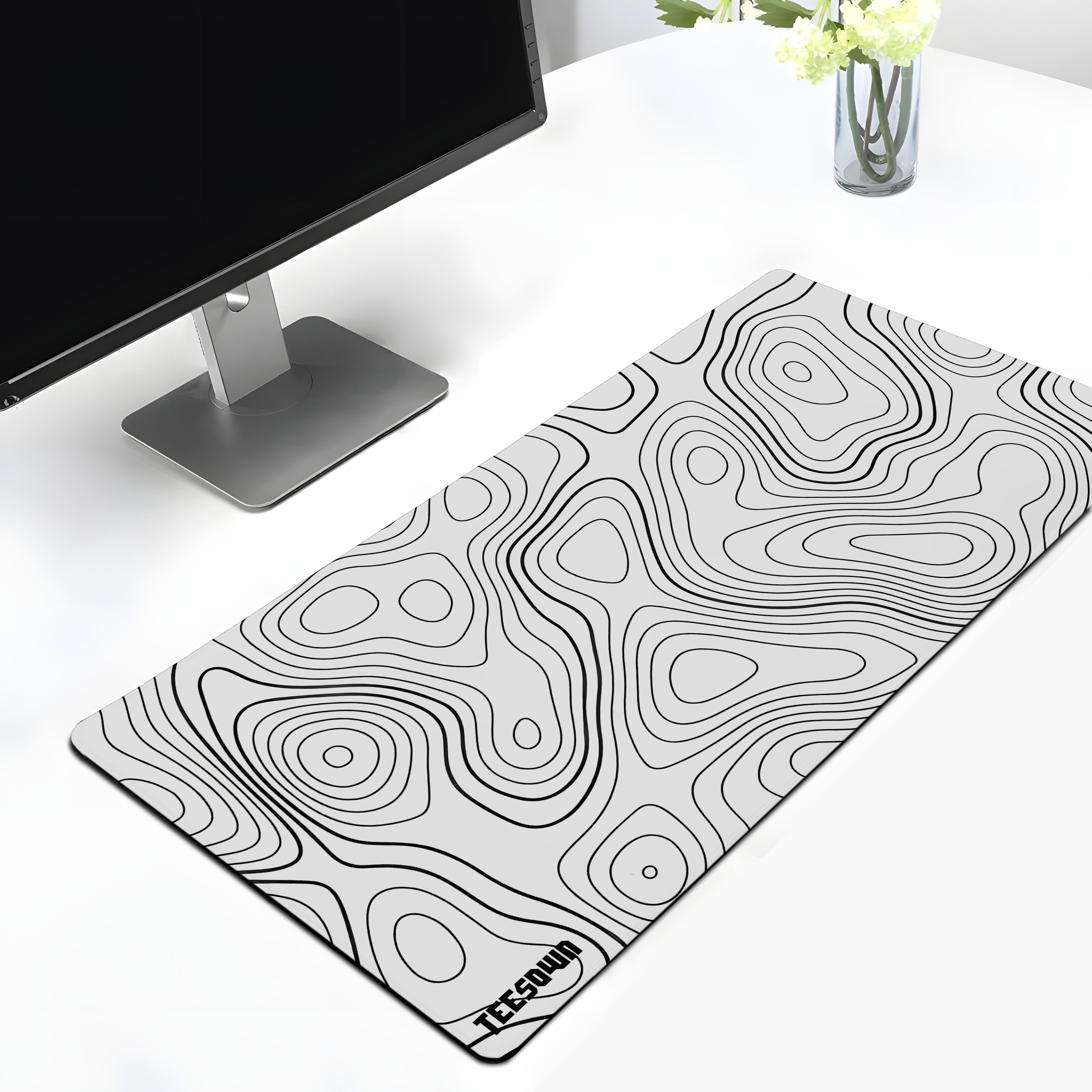 Teesown White Topo Desk Mat for Laptop/Pc Non Slip Base Mousepad-image-4