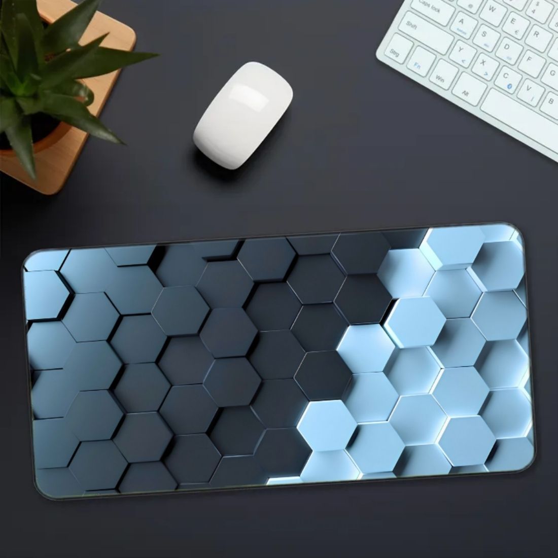 Sigma One Large Desk Mat 3D Hexagon Blue Grey Geometric Pattern Gaming Mousepad Non Slip Base Mousepad-image-29