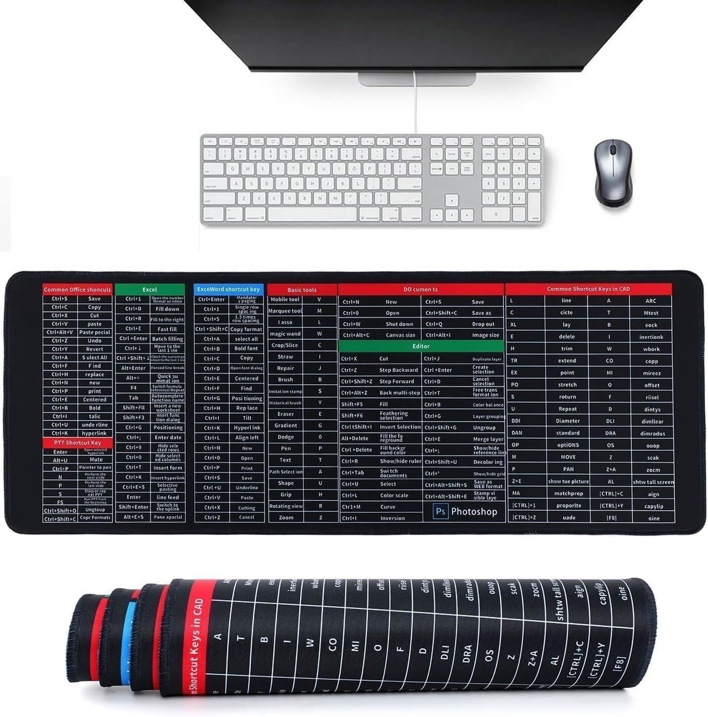 DARSHANAM WORLD Keyboard Mat, Mouse Pad Shortcut Keys Desk Mats for Office Mousepad-image-32