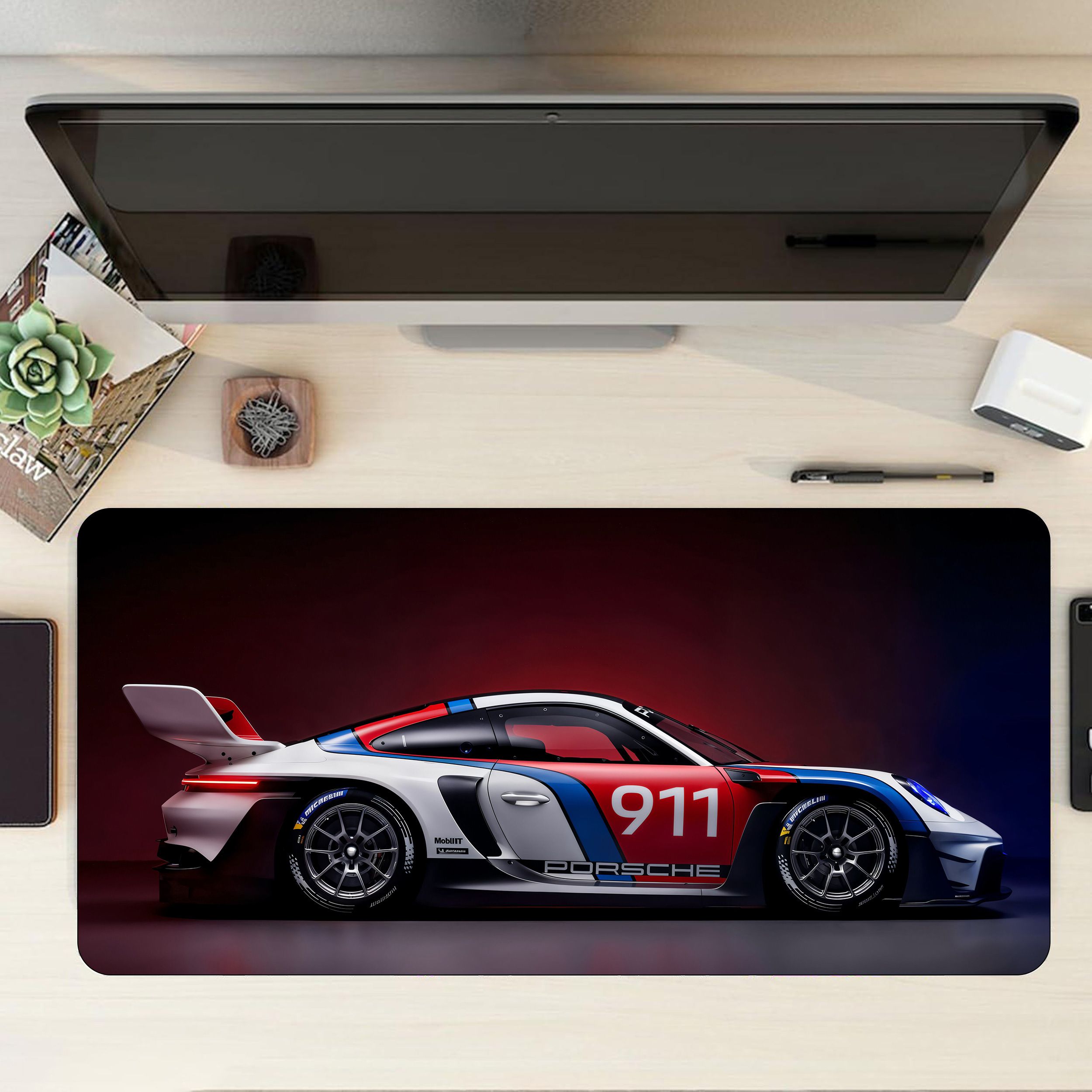 Matnex Porshe 911 GT Racing Blue - 11x23 inch mousepad, Deskpad Non Slip Base Mousepad-picture-11