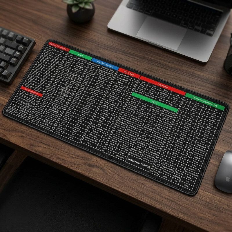 CrazySoul Computer Shortcut Key Pad - Large - Excel Anti-Slip Shortcut Keyboard Mat Non Slip Base Mousepad-image-19