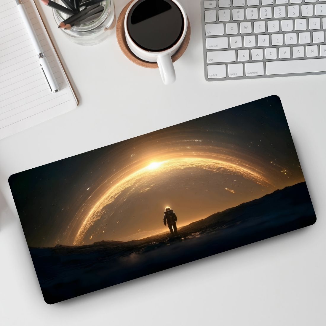 Sigma One Large Desk Mat Astronaut Space Galaxy Golden Ring Dark Gaming Mousepad. Non Slip Base Mousepad-image-41