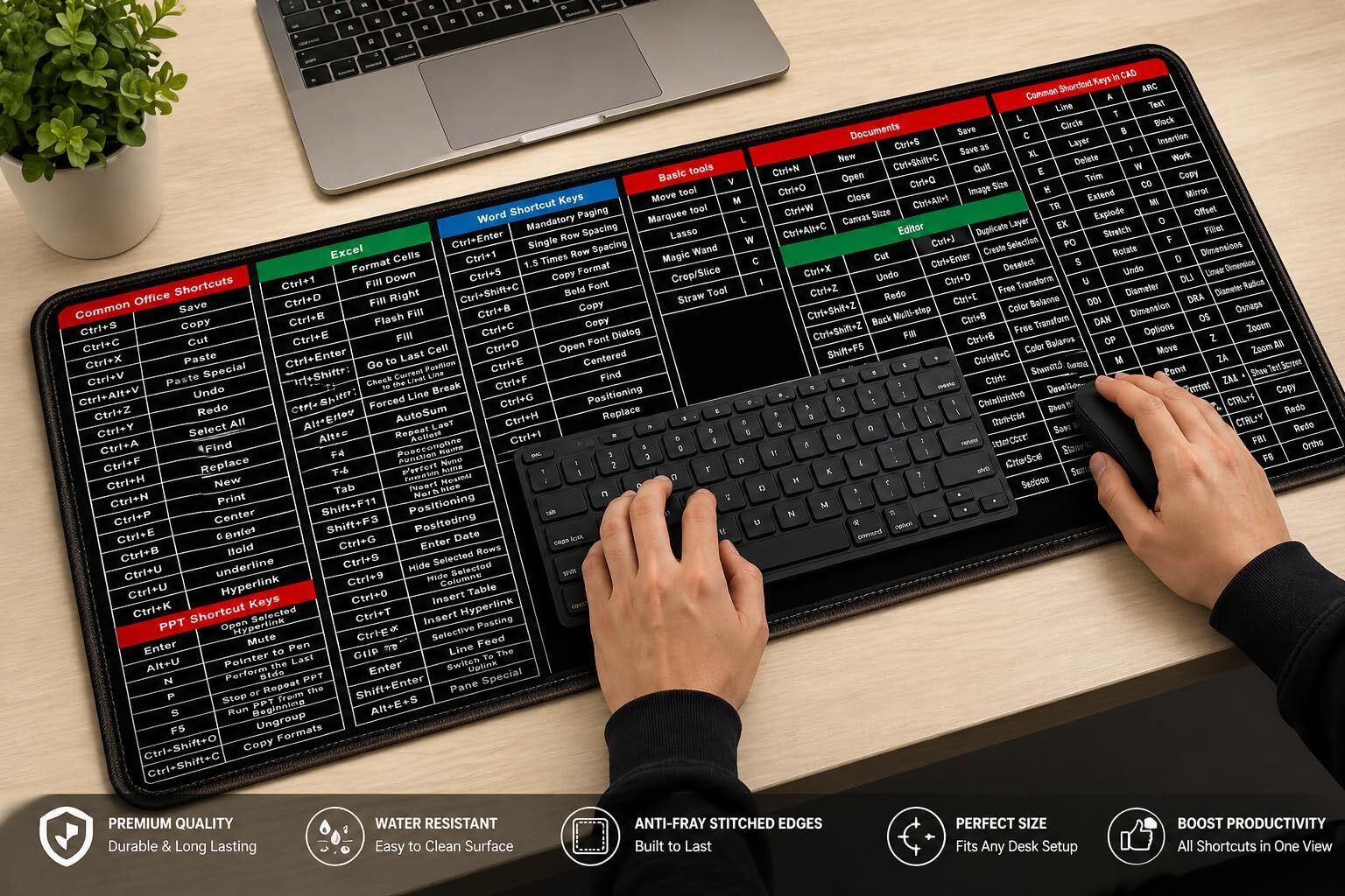URBANTRENDSUP LARGE EXTENDED MOUSEPAD SHORTCUTS PRINTED LARGE MOUPAD 11 X 23 INCHES Non Slip Base Mousepad-image-20