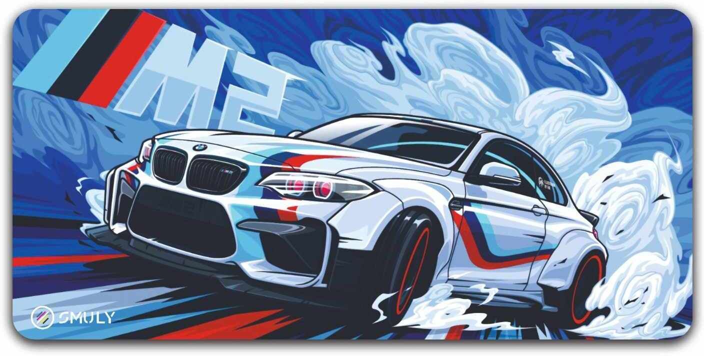 smuly bmw desk mat 11x23 inch for gaming & office smooth surface waterproof non slip base mousepad