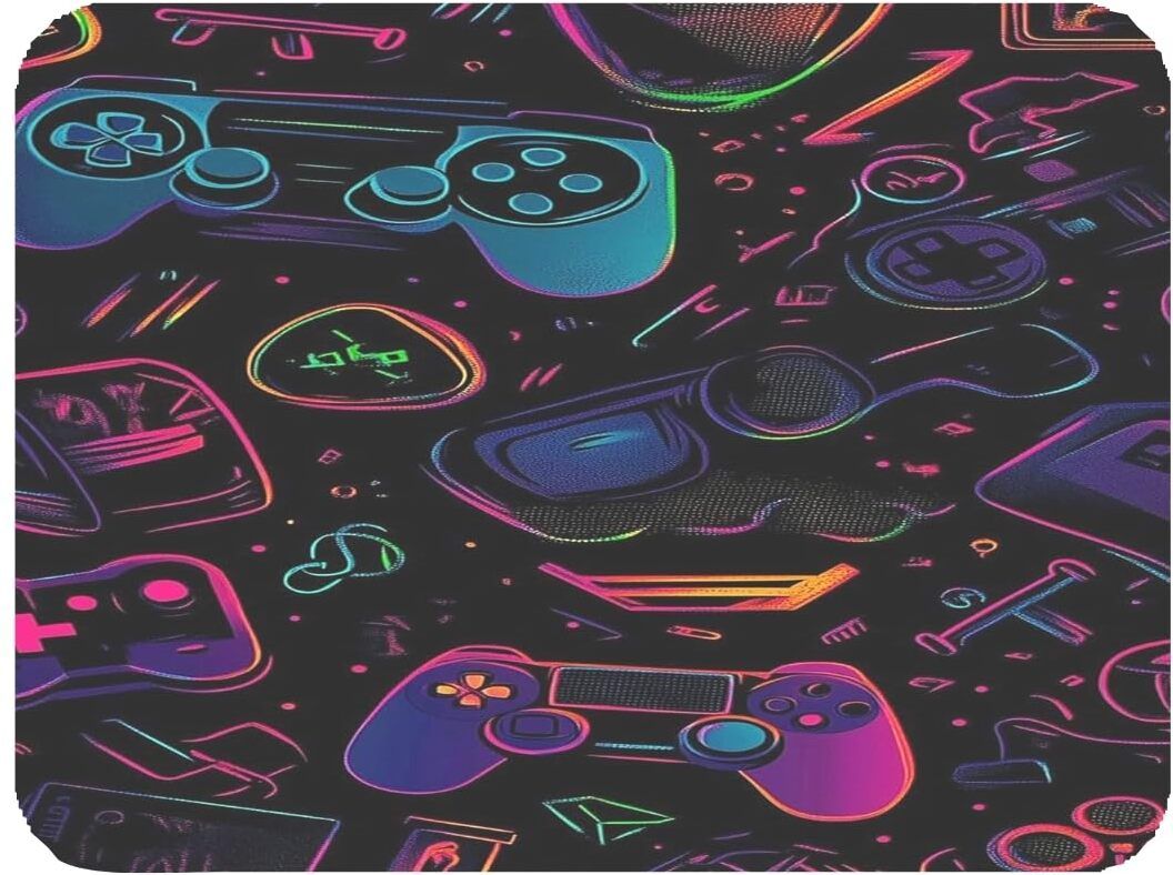 Fhlipcart Gaming Mouse Pad / Desk Mat with Neon Retro Game Controller Pattern Non Slip Base Mousepad-image-3