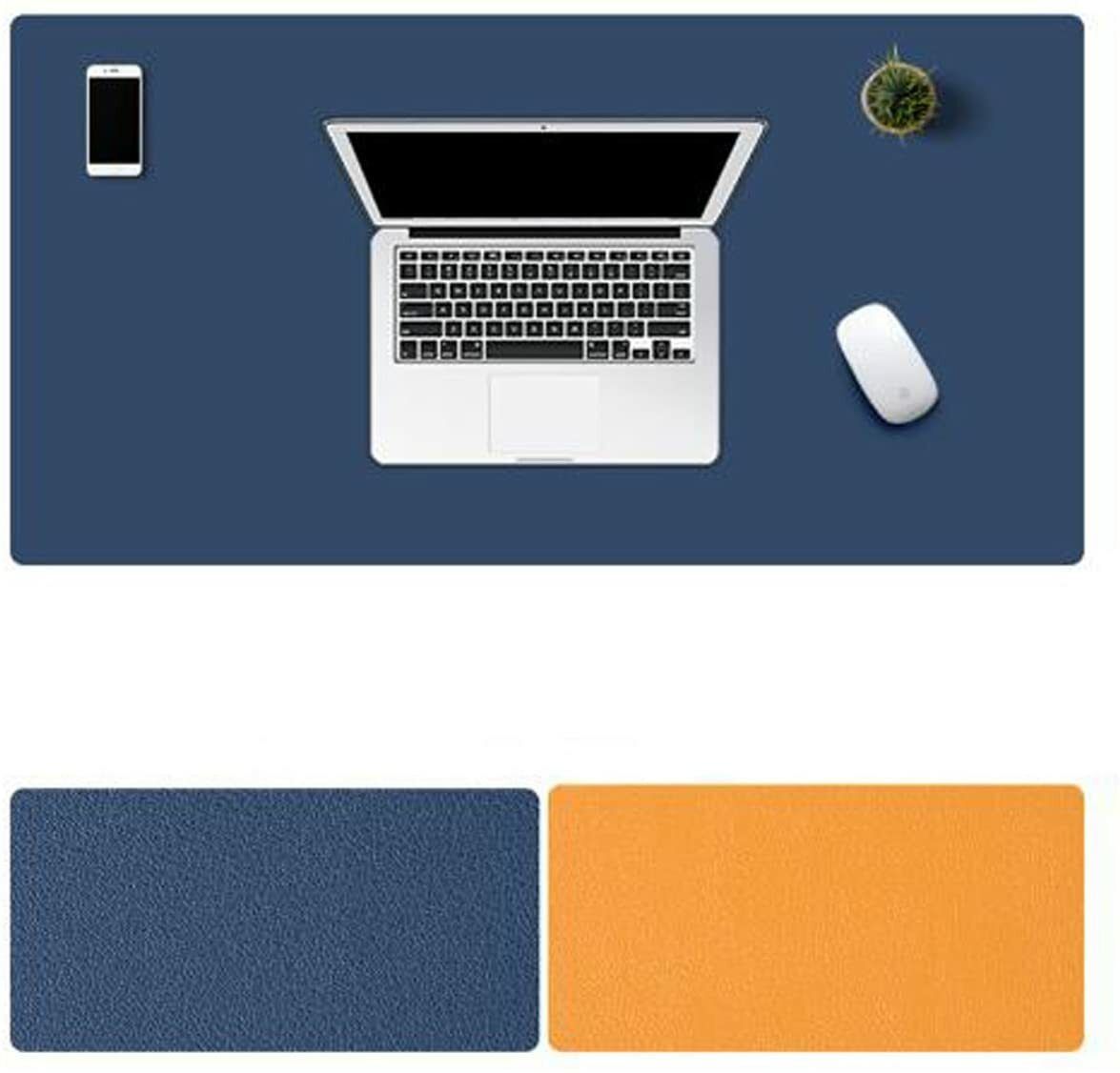 SHIDHMI Leather Desk Pad Office Desk Mat Waterproof Black, Smooth PU Leather Large Mouse Pad and Writing Surface, Laptop & Desks Protector – Navy Blue + Orange Non Slip Base Dual Sided Mousepad-image-2
