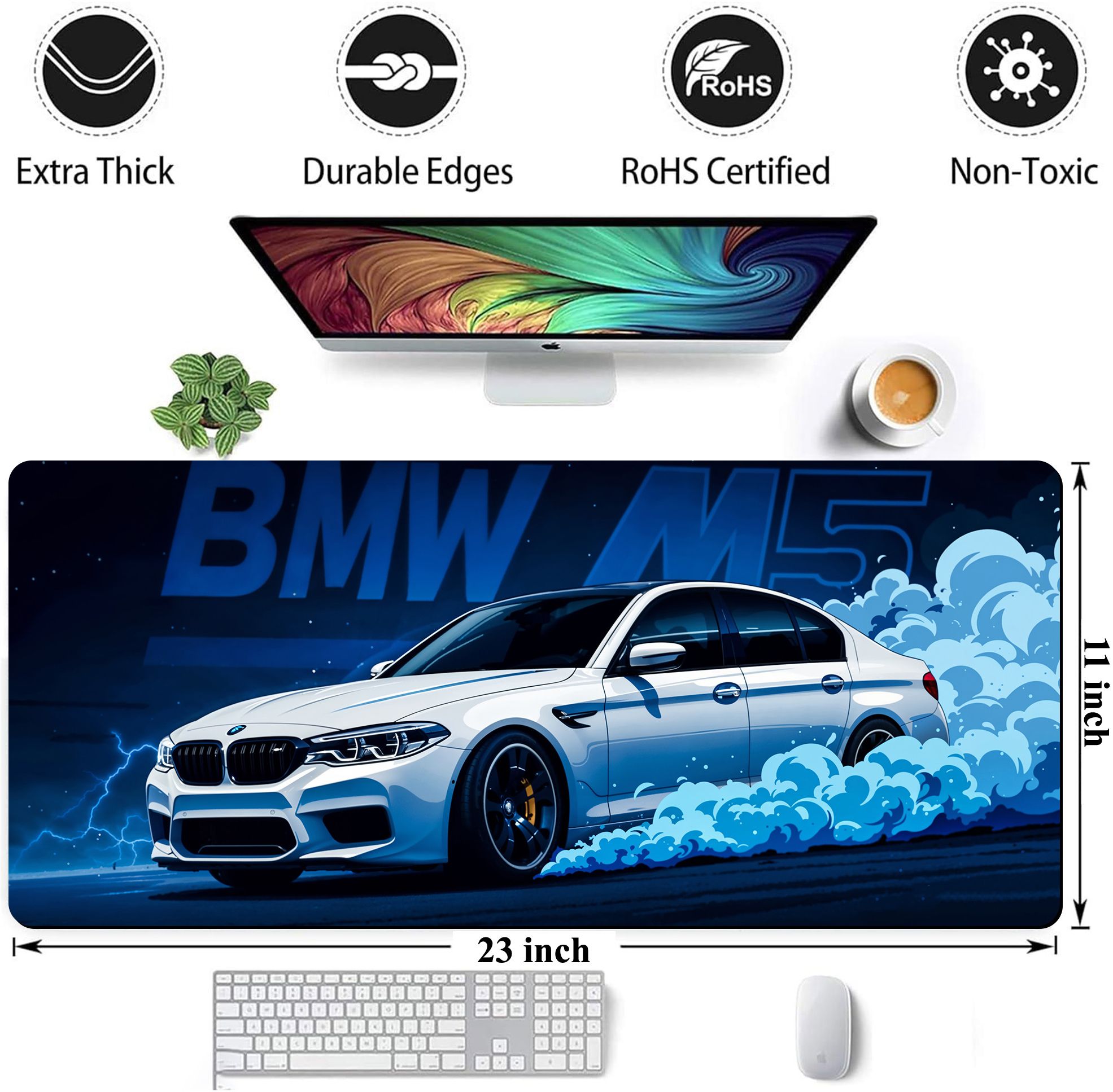 Matnex Marina Bay Blue Executive Performance Luxury Deskpad - 11x23 inch, 3mm thickness Non Slip Base Mousepad-image-6