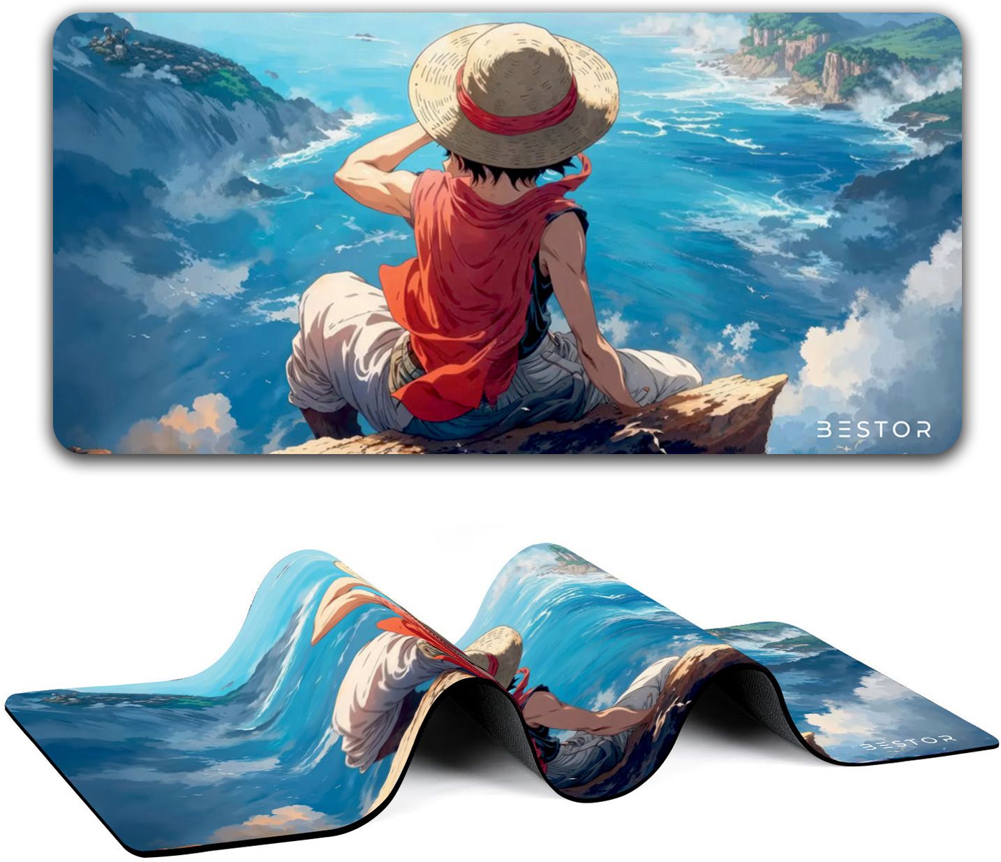 Bestor Anime Series Mouse Pad-Luffy Ocean Cliff Design Mouse Mat 60cmx34cm Non Slip Base Mousepad-image-31