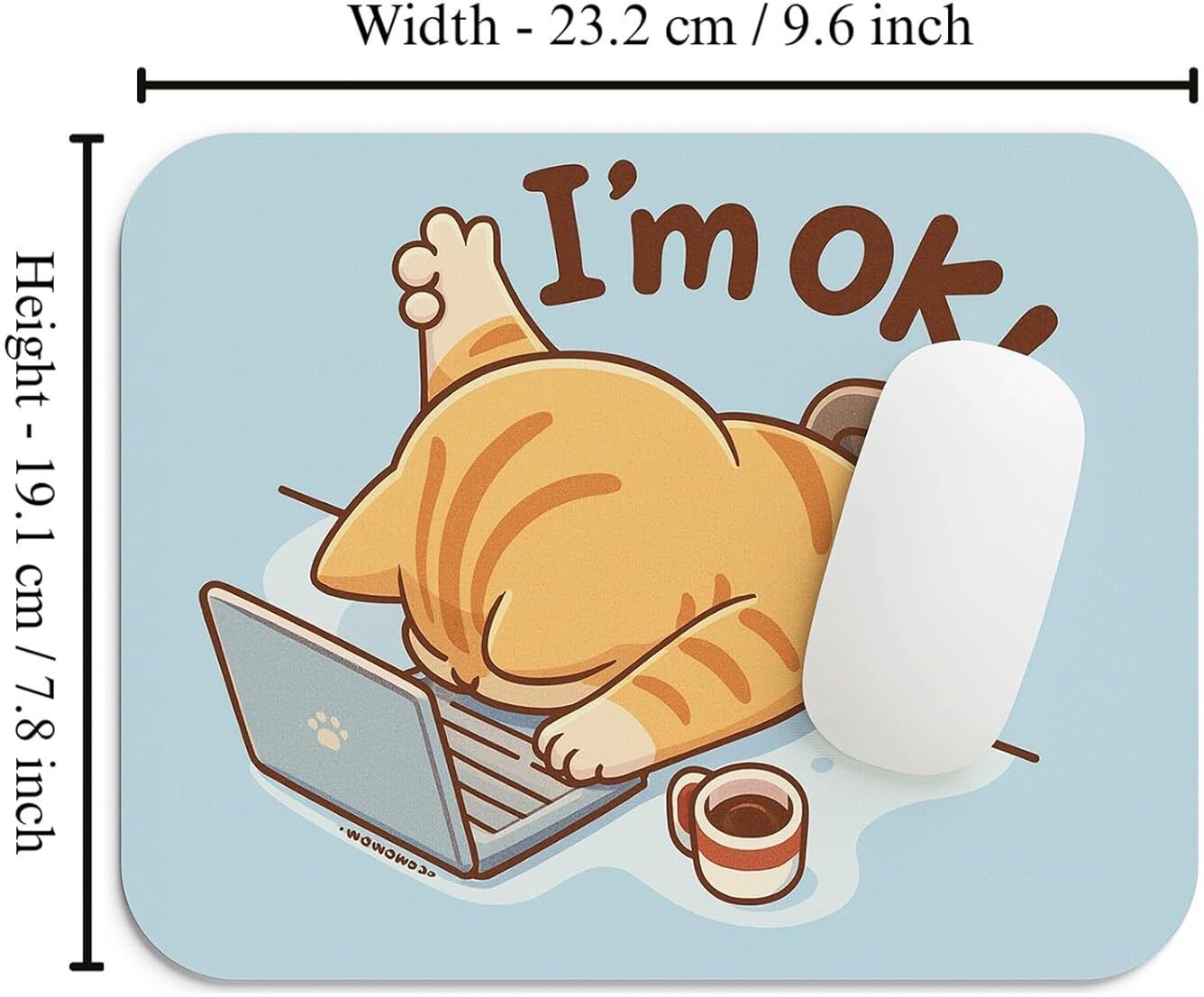 Fhlipcartstore Funny Cat Mouse Pad, 'I'm Ok' Cute Cartoon Design, Blue, Non Slip Base Mousepad-image-36