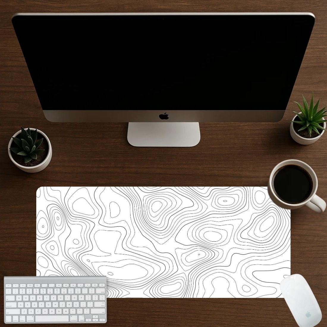 Sigma One Large Desk Mat 23x11 Inch Topographic Contour Line White Minimal Gaming Mousepad Non Slip Base Mousepad-image-12