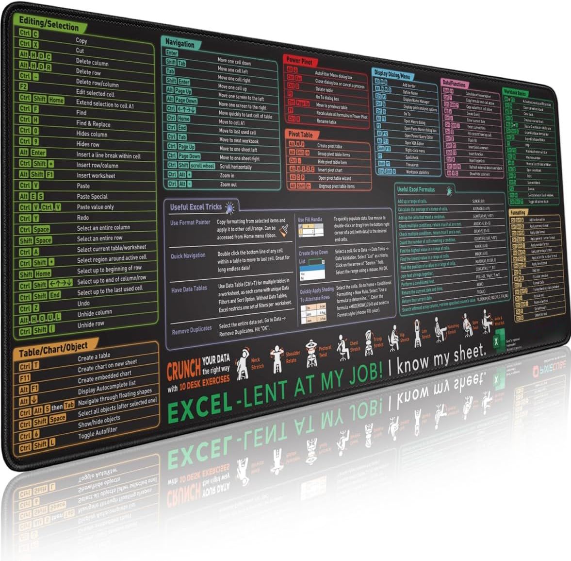 gustave Excel Spreadsheet Shortcut Keys Mouse Pad Extra Large Keyboard Reference Non Slip Base Mousepad-image-10