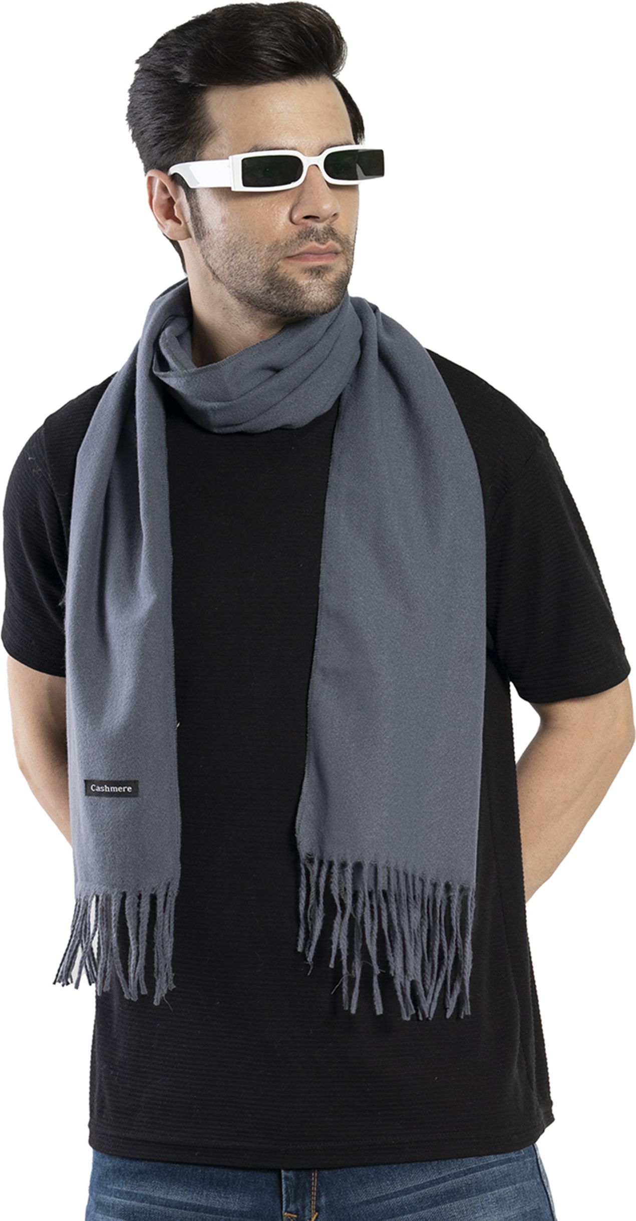 life and style Solid Wool Blend Men Grey Scarf-picture-7