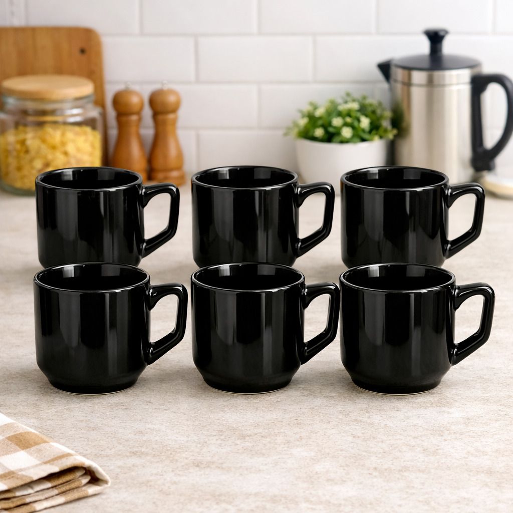 honeykraft All New Ceramic Black Tea Cup (Pack Of 6,Black) Ceramic Coffee Mug-picture-11