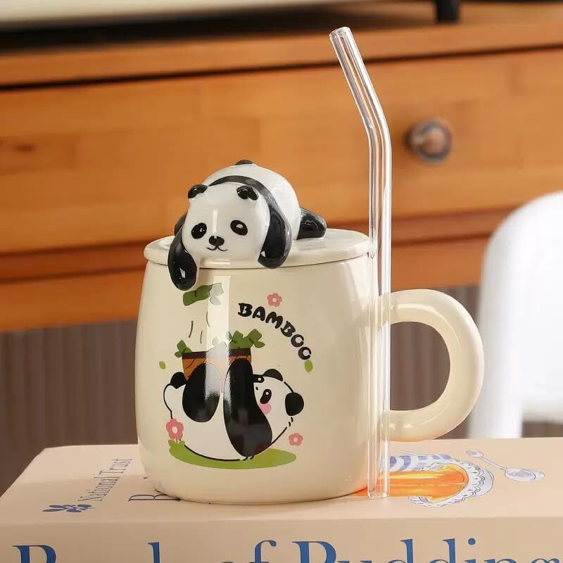 jekemi Panda Coffee with Lid & Glass Spoon,Mugs for Coffee,Birthday Gift, Ceramic Coffee Mug-picture-28