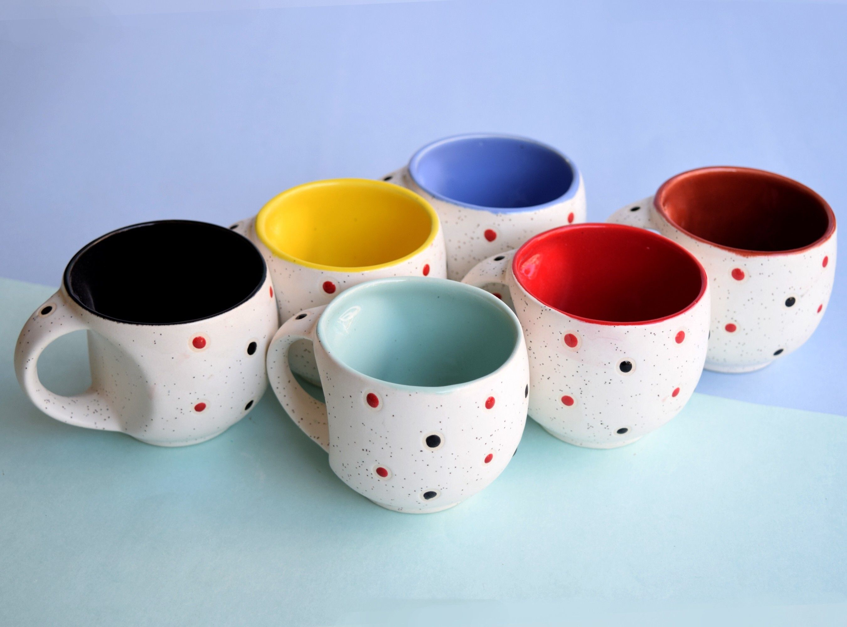 ocean fashion and style Pack of 6 Ceramic Ceramic Solid Multi with Printed Round White Matte Tea Cup/Coffee Cup Set with Handle set of 6-picture-45