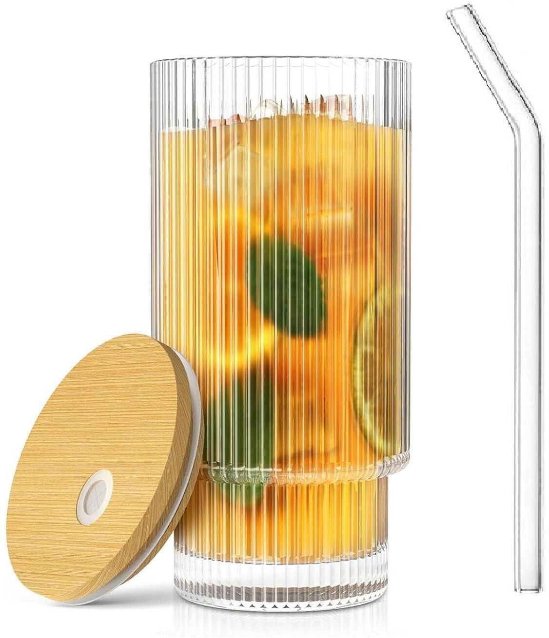 Glass Drinking Coffee Cup Sipper Glass with Straw and Bamboo lid Glass Tumbler Glass Coffee Mug