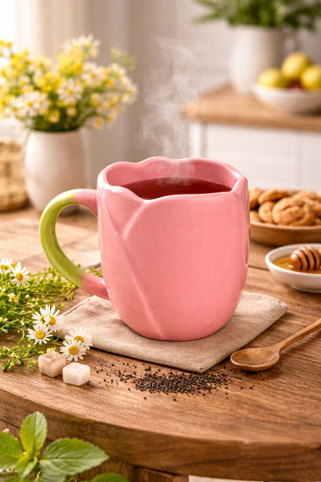 Pink Ceramic Coffee Tulip Shape Stylish Cup for Home Kitchen Gift Ceramic Coffee Mug-image-49
