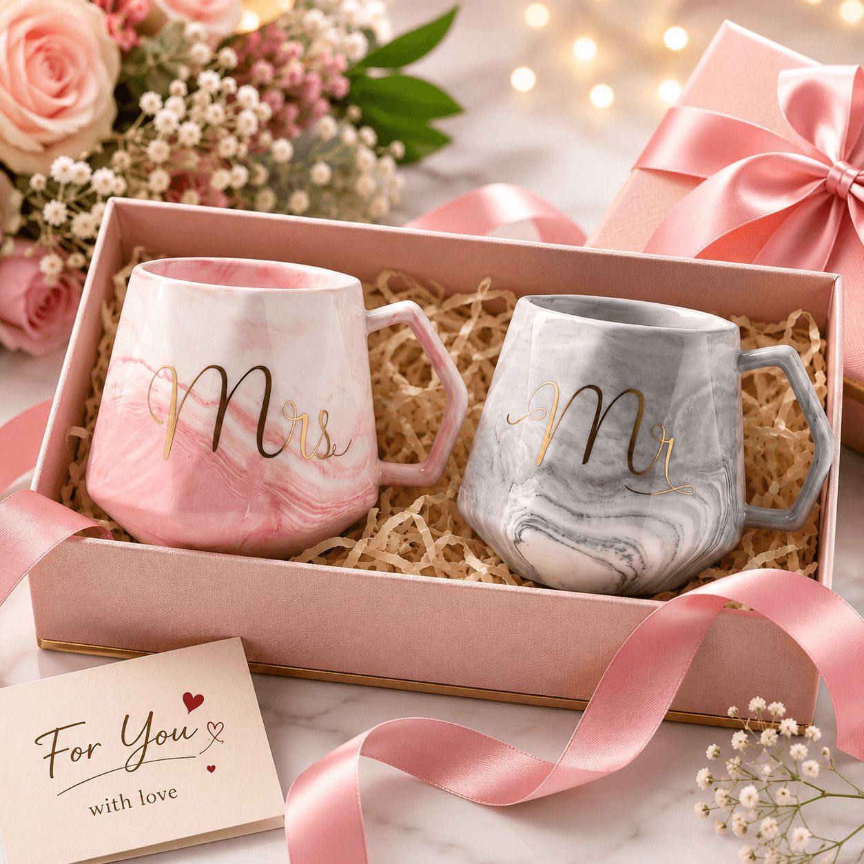 Premium Ceramic Set 350 ml Mr Mrs Microwave Safe Cups Dishwasher Safe Ceramic Coffee Mug-image-0