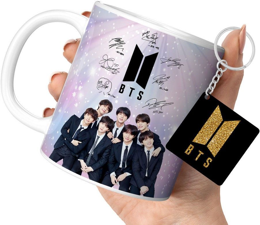 By TrendoPrint Bts Cup with Keychain Bts Gift For Anyone on Any Occasion (DB-35) Ceramic Coffee Mug-image-2