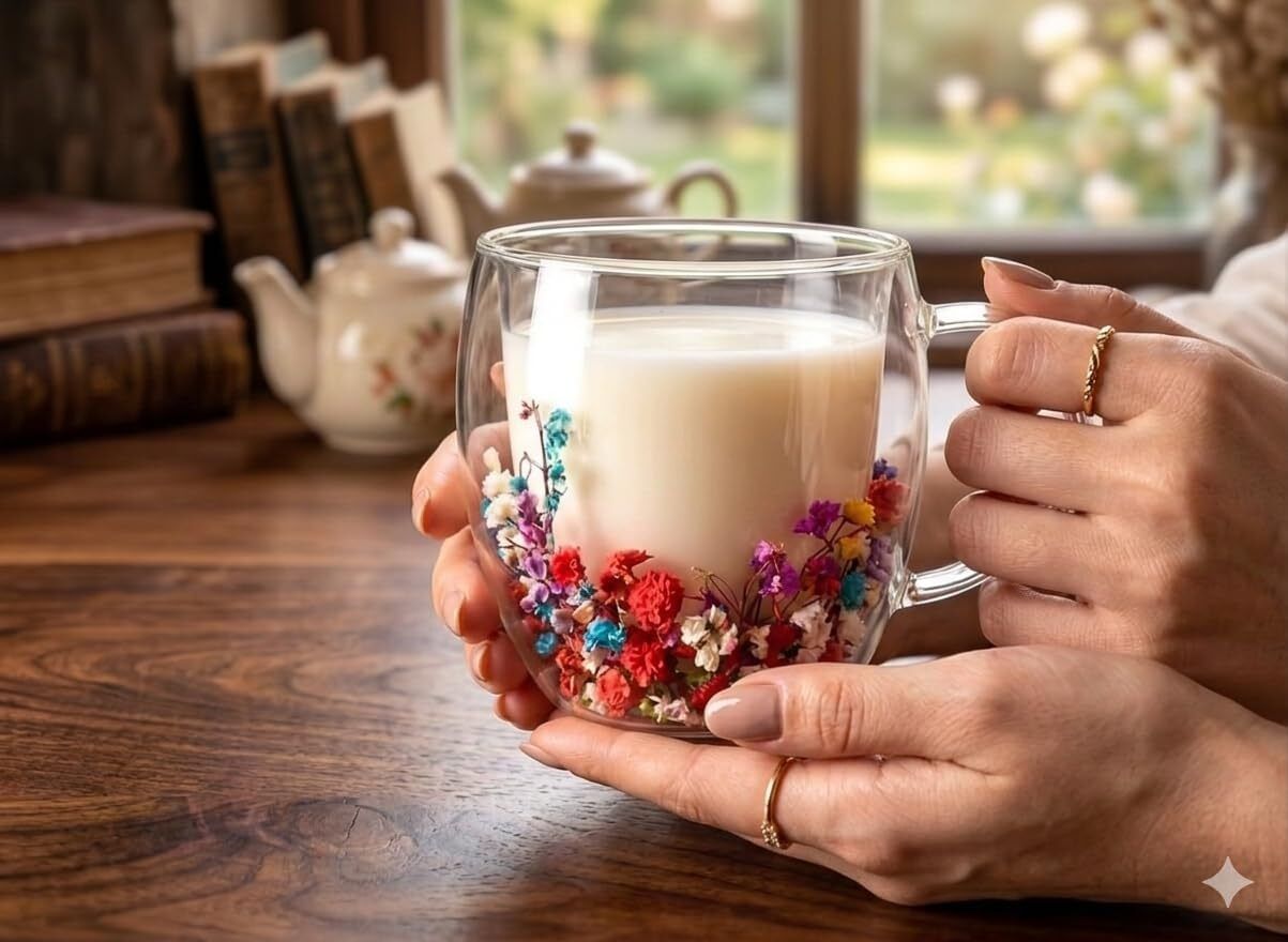 Double Wall Glass Coffee with Dried Flower Design Tea Cup Glass Coffee Mug-image-41