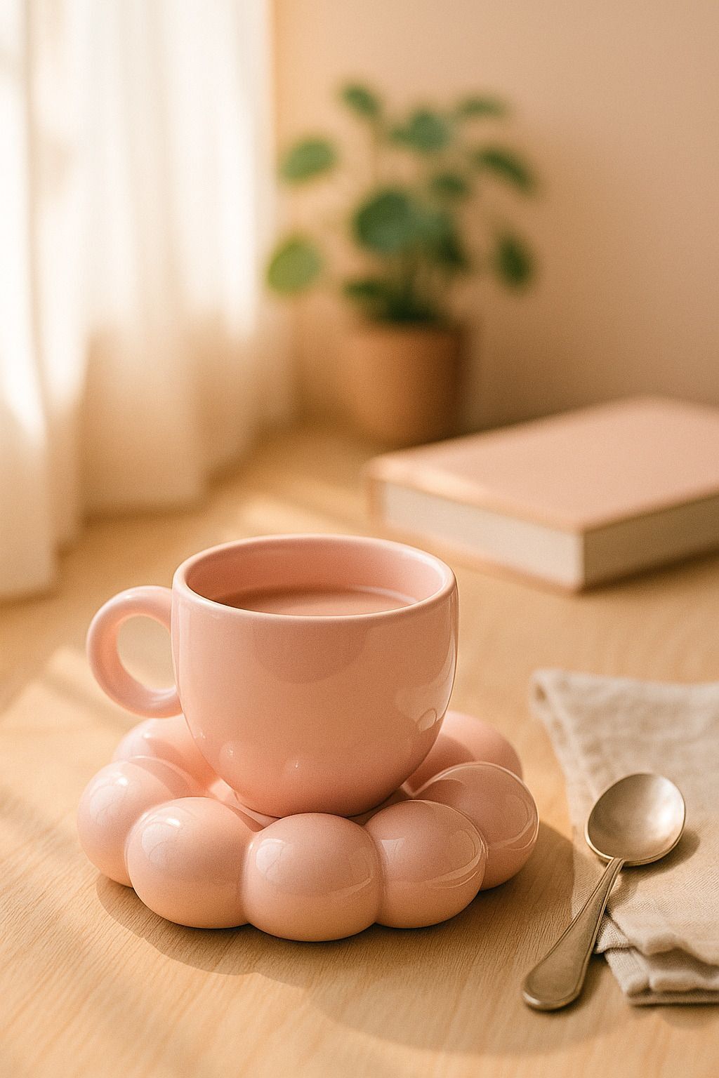 Pink Ceramic Bubble Cup and Saucer Set| Aesthetic Gift Cup for tea and coffee Ceramic Coffee Mug-image-16