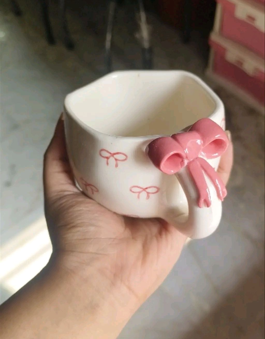 Ceramic Pink Bow Printed Coffee Bow Hundle Print Ceramic Coffee Mug-image-34