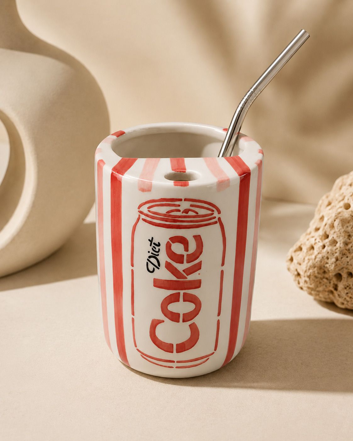 Retro Soda Can Ceramic Coffee with Stainless Steel Straw | Tea Cup 350 ml Ceramic Tumbler-image-4