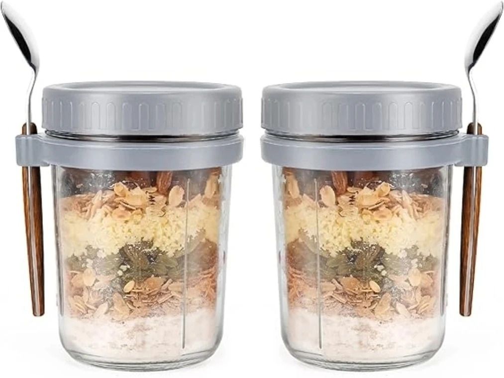 jigshtial Glass Overnight Oat Containers With Lid and Spoon Mason Yogurt,Fruit,Coffee Glass Mason Jar-picture-18