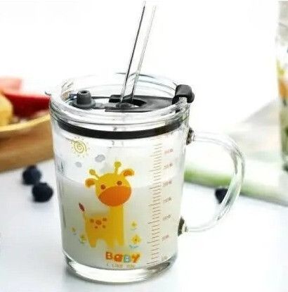 Cartoon Printed Milk Glass Sipper Jar Silicone Straw & Lid Glass Mason Jar Glass Coffee Mug