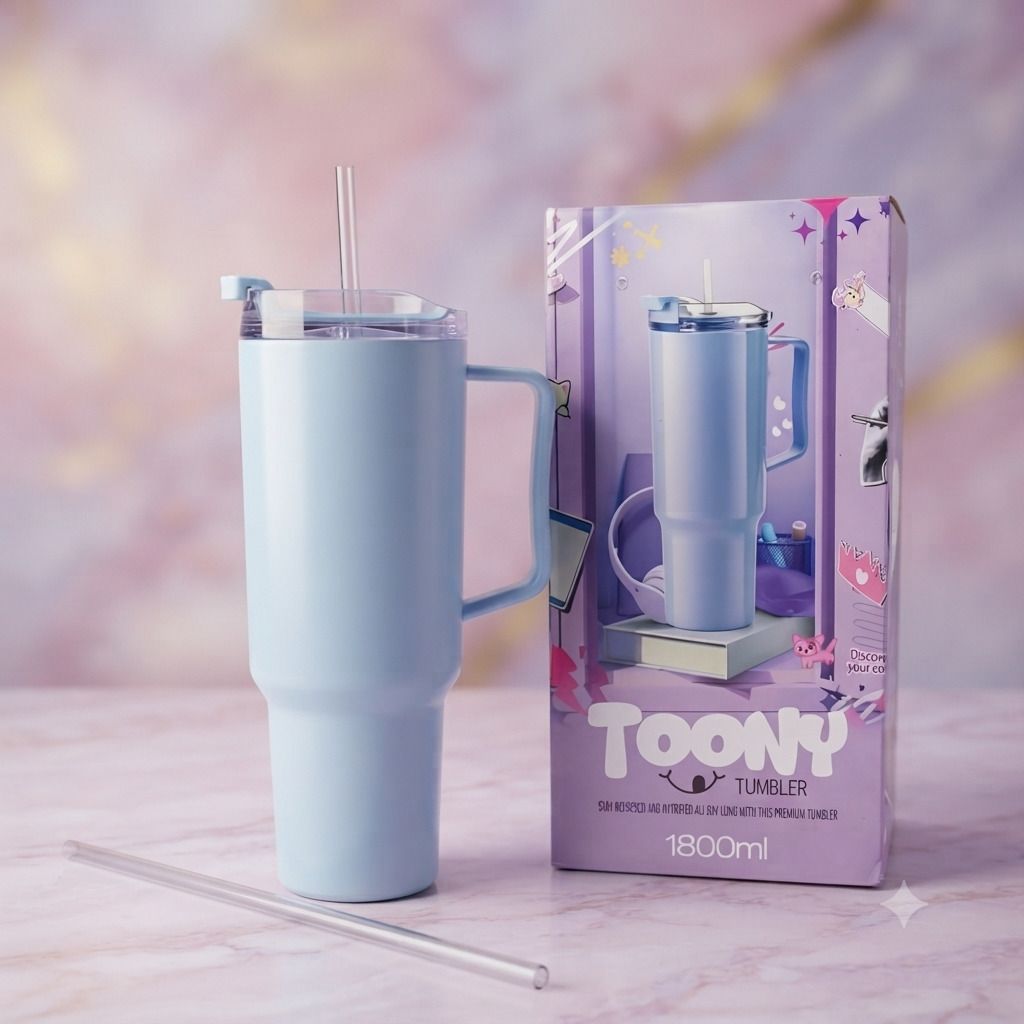 1800ml Travel Cup with Handle, Straw & Spill-Proof Lid Plastic Tumbler-image-13