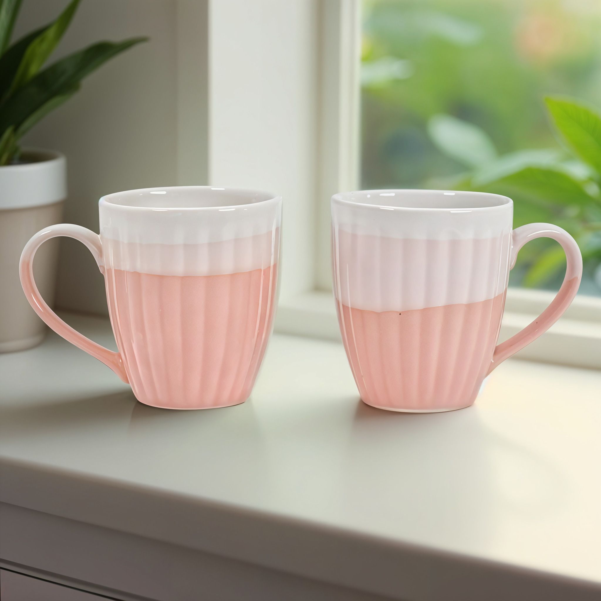 Pink & White Stripped Ceramic, Stoneware Coffee Mug-image-5