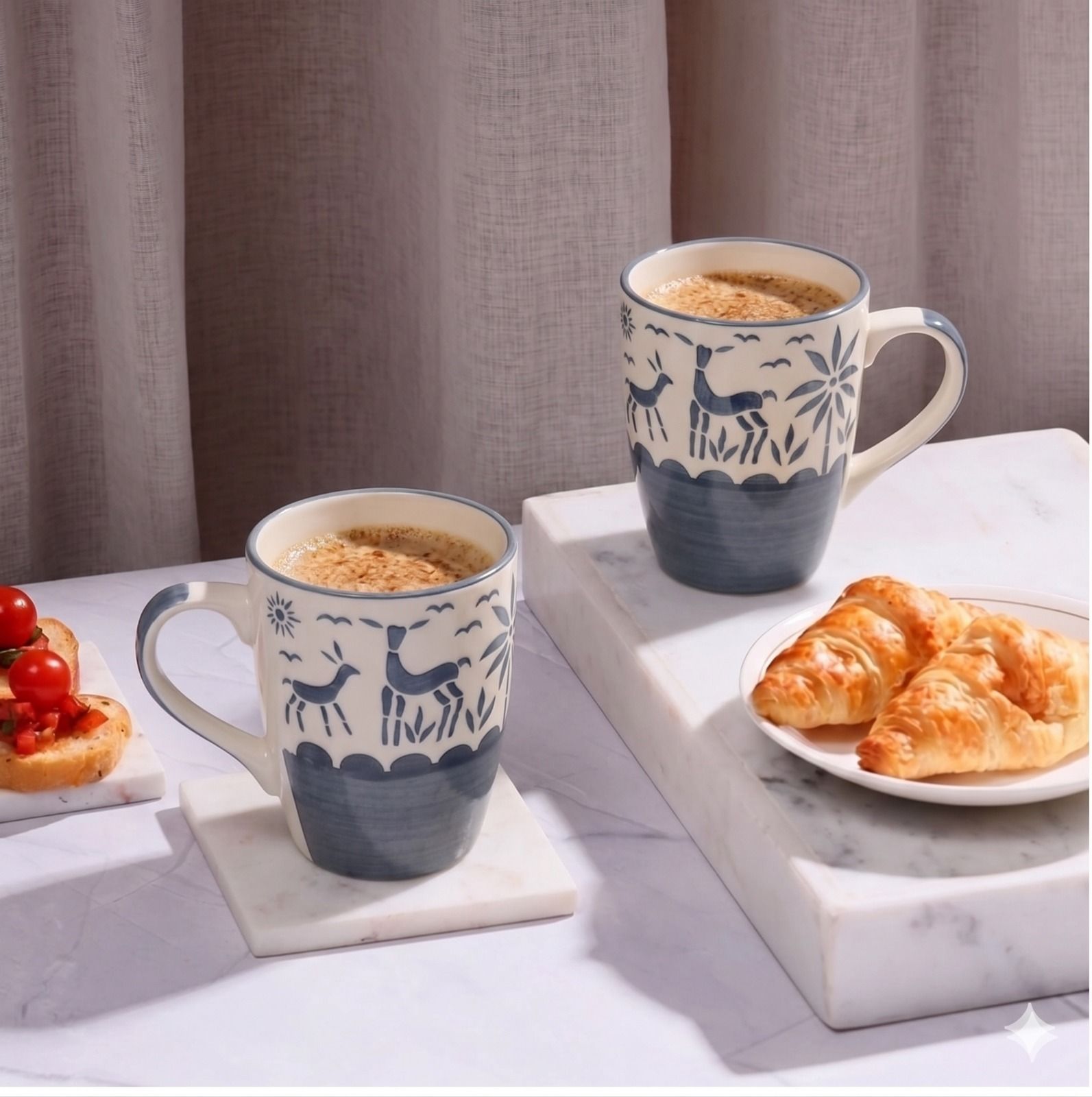 Blue Floral Ceramic Tea & Coffee Set of 2 | Hand-Painted Glossy Coffee Cups Ceramic Coffee Mug-image-46
