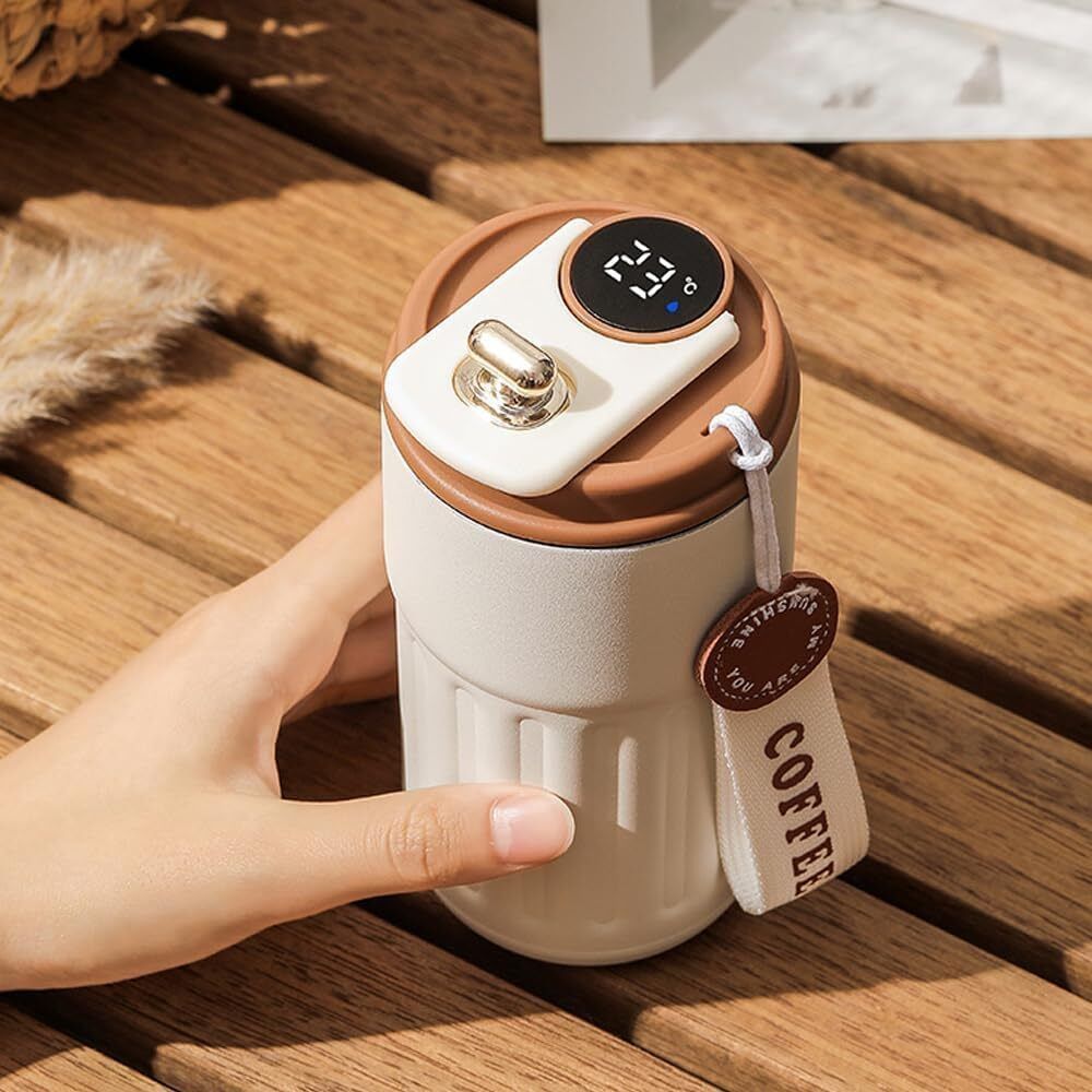 Stainless Steel Coffee Mug Cup with Insulated Vacuum Thermal, Digital Display 480 ml Water Bottle