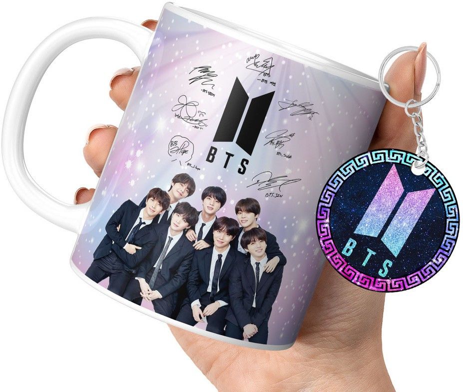 By TrendoPrint Bts Cup with Keychain Bts Gift For Anyone on Any Occasion (DB-18) Ceramic Coffee Mug-image-3
