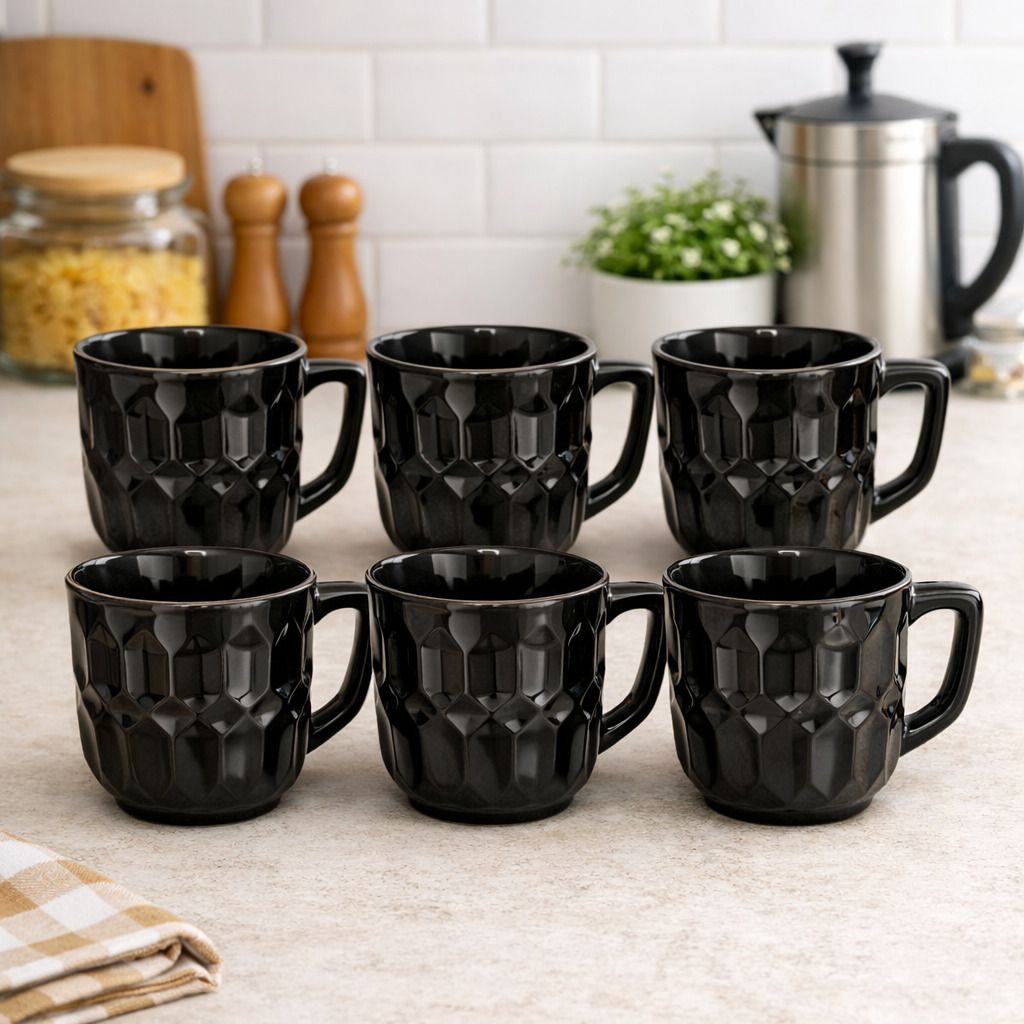 honeykraft All New Ceramic Black Diamond Tea Cup (Pack Of 6,Black) Ceramic Coffee Mug-picture-12