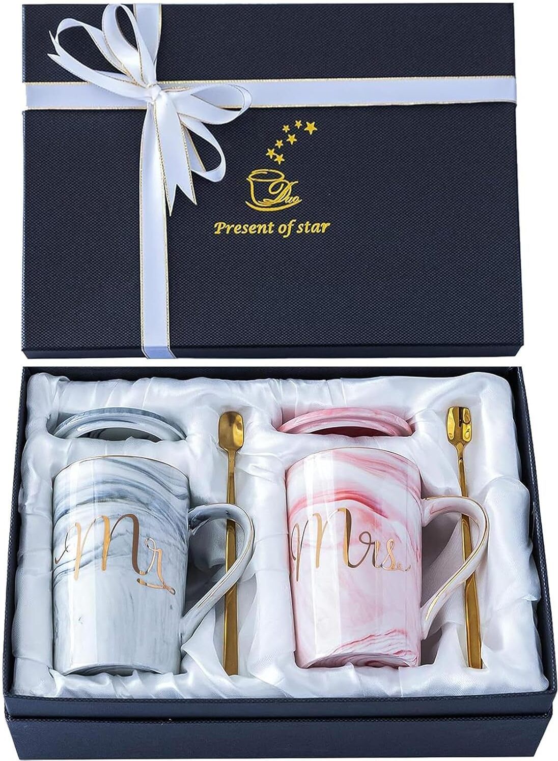 Mr. & Mrs. Couple with Lid Spoon Wedding Anniversary Gifts Couple Cup Set Ceramic Coffee Mug-image-6