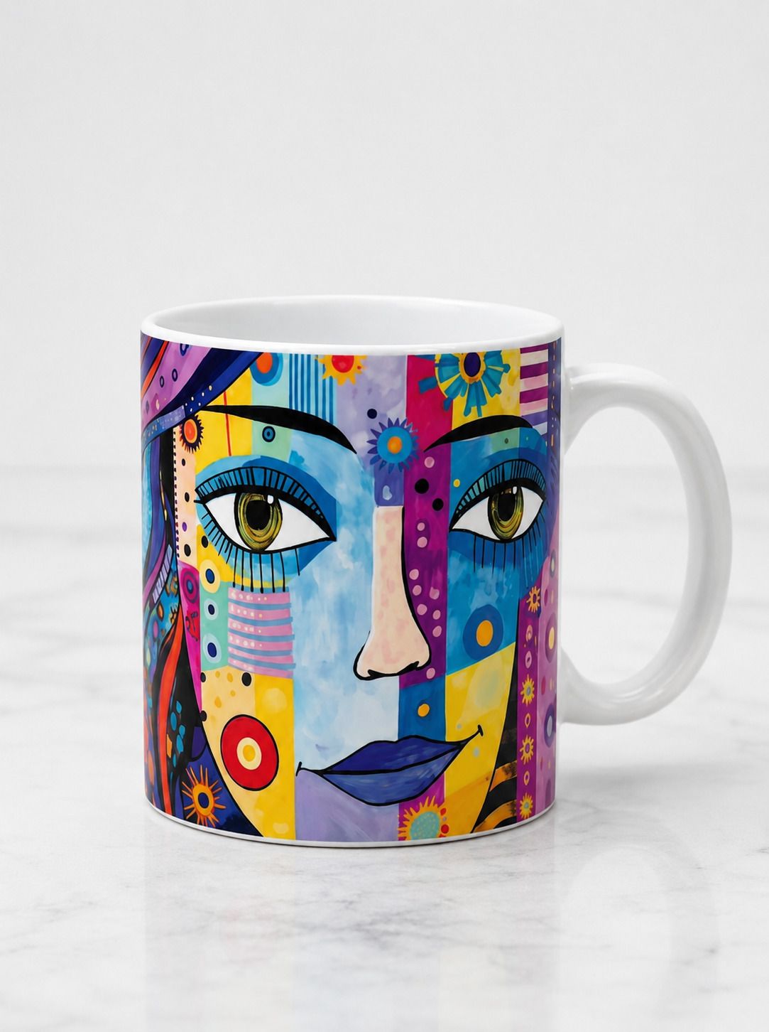 Women Face Art Ceramic Coffee | Colorful Artistic Design | 325ml Gift Cup Ceramic Coffee Mug-image-49