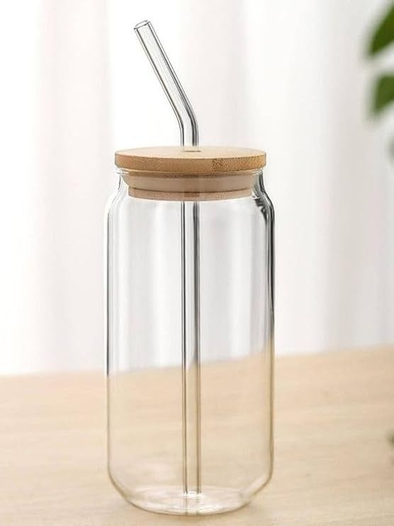Wooden Lid Mojito Glass Sipper Tumbler with Straw for Green Tea Glass Coffee Mug
