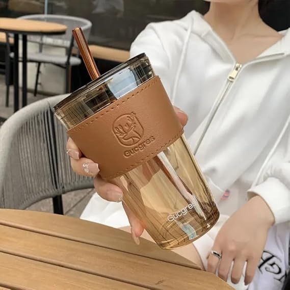 fedworld Glass Coffee Tumbler With Lid & Straw Sipper Juice Cocktail Smoothies Coffee Glass Coffee Mug-picture-20
