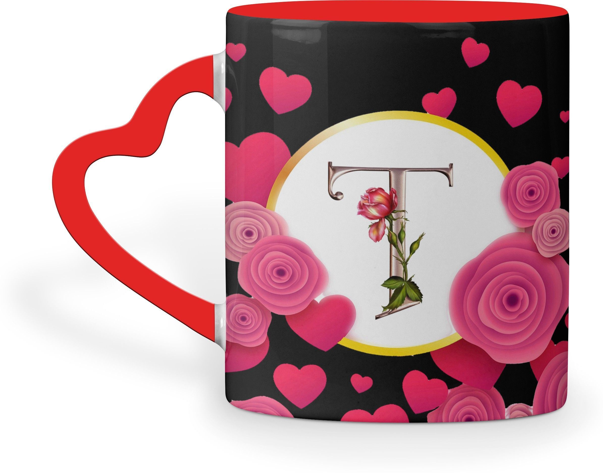 T Letter , Couple , Lover , Heart Handle , Letter T Alphabet Ceramic Coffee Mug-image-41