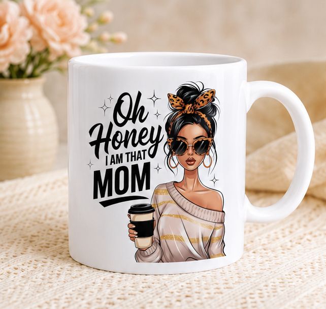 Oh Honey I Am That Mom Printed Ceramic Coffee 325 ml White Ceramic Coffee Mug-image-2