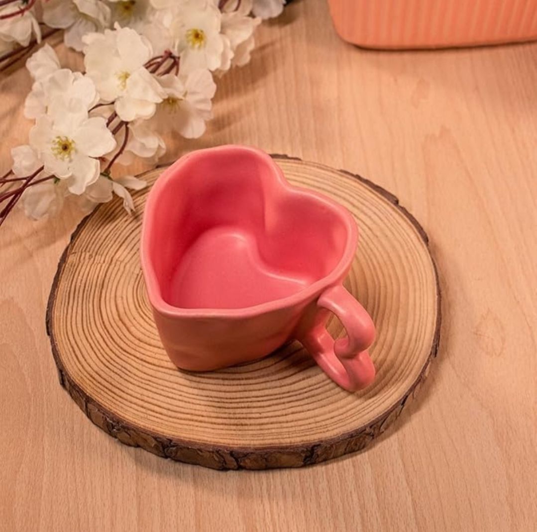 Pink Heart Shaped Ceramic Coffee Mug-image-0