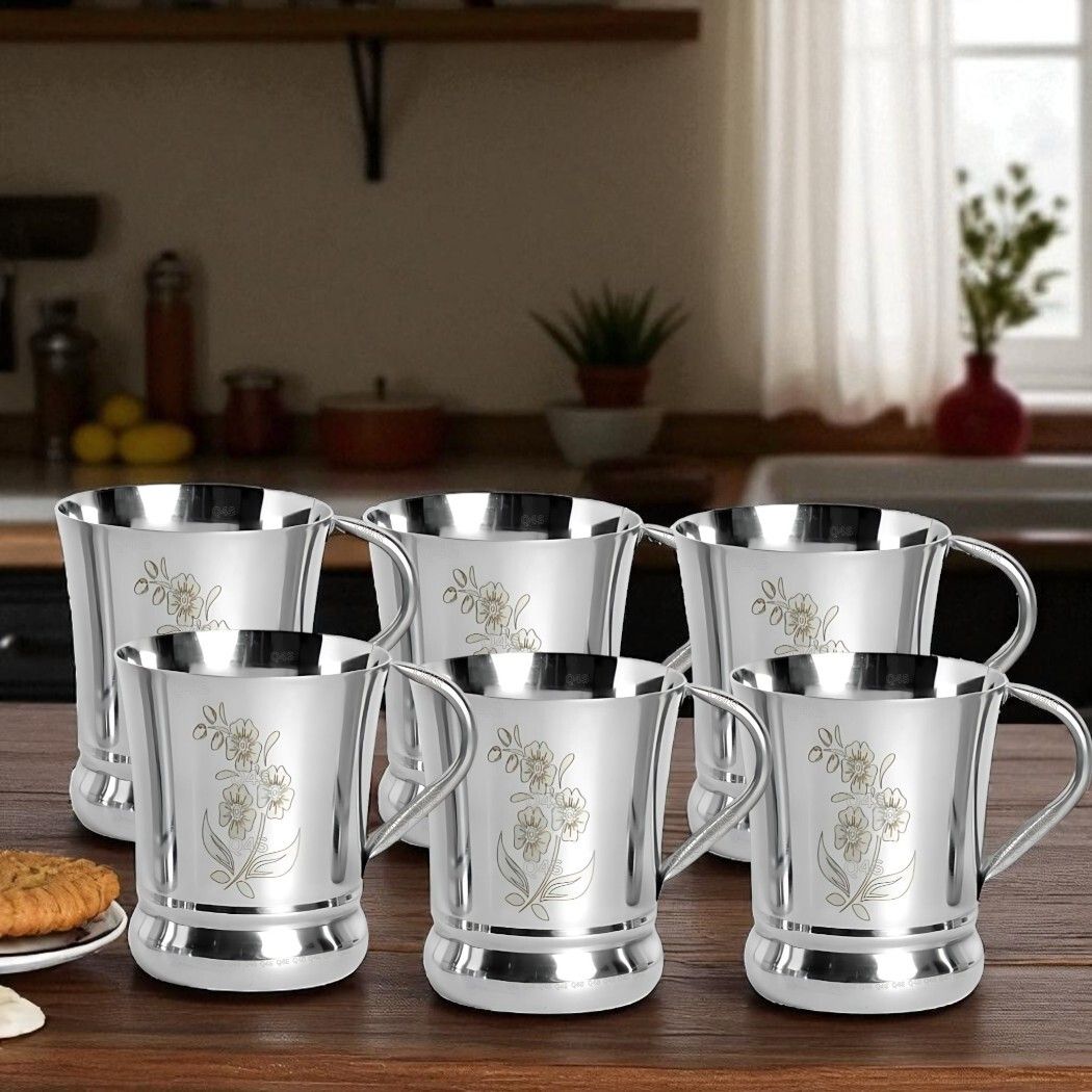 Steel Cups for tea coffee mug suitable for hot drinks with flower design Stainless Steel Coffee Mug-image-29