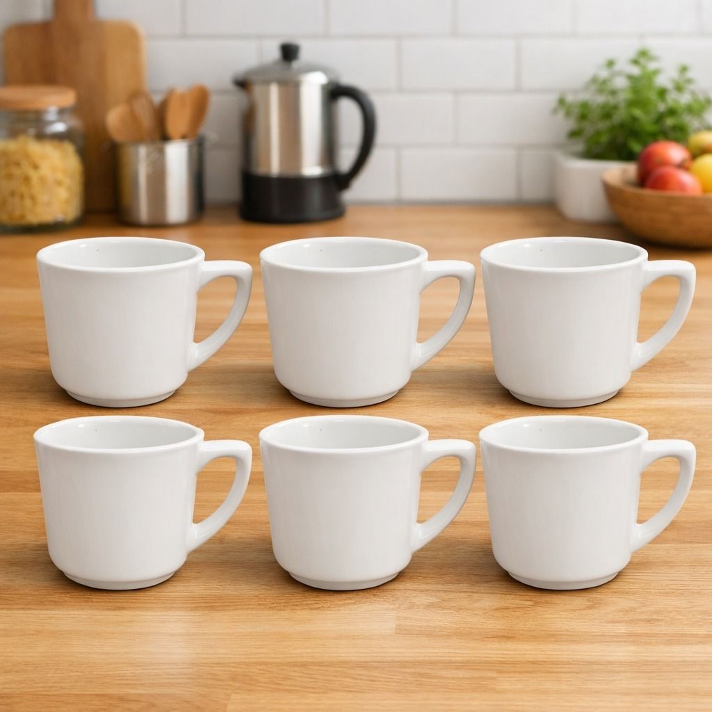 honeykraft All New Ceramic White Curve Tea Cup (Pack Of 6,WHite) Ceramic Coffee Mug-picture-13